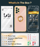 LeYi for Samsung Galaxy A52 5G Case: with 2 Pack Tempered Glass Screen Protector and Rotatable Ring Holder Magnetic Kickstand, Plating Rose Gold Edge Case
