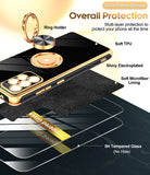 LeYi for Samsung Galaxy A52 5G Case: with 2 Pack Tempered Glass Screen Protector and Rotatable Ring Holder Magnetic Kickstand, Plating Rose Gold Edge Case