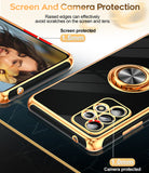 LeYi for Samsung Galaxy A52 5G Case: with 2 Pack Tempered Glass Screen Protector and Rotatable Ring Holder Magnetic Kickstand, Plating Rose Gold Edge Case