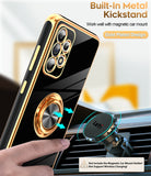 LeYi for Samsung Galaxy A52 5G Case: with 2 Pack Tempered Glass Screen Protector and Rotatable Ring Holder Magnetic Kickstand, Plating Rose Gold Edge Case