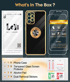 LeYi for Samsung Galaxy A52 5G Case: with 2 Pack Tempered Glass Screen Protector and Rotatable Ring Holder Magnetic Kickstand, Plating Rose Gold Edge Case