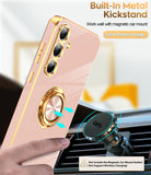 LeYi for Samsung Galaxy A55 5G Case: with Rotatable Ring Holder Magnetic Kickstand, Plating Rose Gold Edge Case