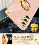 LeYi for Samsung Galaxy A55 5G Case: with Rotatable Ring Holder Magnetic Kickstand, Plating Rose Gold Edge Case