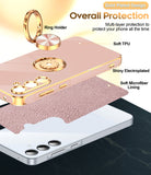 LeYi for Samsung Galaxy A55 5G Case: with Rotatable Ring Holder Magnetic Kickstand, Plating Rose Gold Edge Case