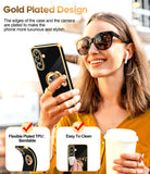 LeYi for Samsung Galaxy A56 5G Case: with 2 Pack Tempered Glass Screen Protector and Rotatable Ring Holder Magnetic Kickstand, Plating Rose Gold Edge Case