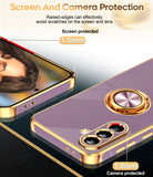 LeYi for Samsung Galaxy A56 5G Case: with 2 Pack Tempered Glass Screen Protector and Rotatable Ring Holder Magnetic Kickstand, Plating Rose Gold Edge Case