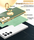 LeYi for Samsung Galaxy S22 Ultra 5G Case: Rotatable Ring Holder Magnetic Kickstand, Plating Rose Gold Edge Case