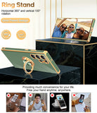 LeYi for Samsung Galaxy S22 Ultra 5G Case: Rotatable Ring Holder Magnetic Kickstand, Plating Rose Gold Edge Case