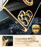 LeYi for Samsung Galaxy S22 Ultra 5G Case: Rotatable Ring Holder Magnetic Kickstand, Plating Rose Gold Edge Case
