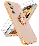LeYi for Samsung Galaxy S23 FE 5G Case: with 1 Pack Tempered Glass Screen Protector and Rotatable Ring Holder Magnetic Kickstand, Plating Rose Gold Edge Case