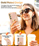 LeYi for Samsung Galaxy S23 FE 5G Case: with 1 Pack Tempered Glass Screen Protector and Rotatable Ring Holder Magnetic Kickstand, Plating Rose Gold Edge Case