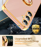 LeYi for Samsung Galaxy S23 FE 5G Case: with 1 Pack Tempered Glass Screen Protector and Rotatable Ring Holder Magnetic Kickstand, Plating Rose Gold Edge Case