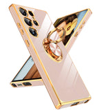 LeYi for Samsung Galaxy S23 Ultra Case: with Rotatable Ring Holder Magnetic Kickstand, Plating Rose Gold Edge Case