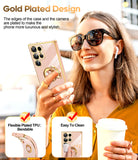 LeYi for Samsung Galaxy S23 Ultra Case: with Rotatable Ring Holder Magnetic Kickstand, Plating Rose Gold Edge Case