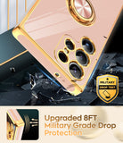 LeYi for Samsung Galaxy S23 Ultra Case: with Rotatable Ring Holder Magnetic Kickstand, Plating Rose Gold Edge Case