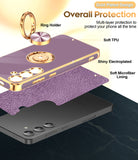 LeYi for Samsung Galaxy S24 5G Case: Rotatable Ring Holder Magnetic Kickstand, Plating Rose Gold Edge Case