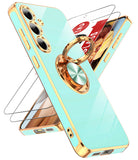 LeYi for Samsung Galaxy S24 FE 5G Case: with 2 Pack Tempered Glass Screen Protector and Rotatable Ring Holder Magnetic Kickstand, Plating Rose Gold Edge Case