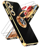 LeYi for Samsung Galaxy S24 FE 5G Case: with 2 Pack Tempered Glass Screen Protector and Rotatable Ring Holder Magnetic Kickstand, Plating Rose Gold Edge Case