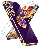 LeYi for Samsung Galaxy S24 FE 5G Case: with 2 Pack Tempered Glass Screen Protector and Rotatable Ring Holder Magnetic Kickstand, Plating Rose Gold Edge Case