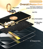 LeYi for Samsung Galaxy S24 FE 5G Case: with 2 Pack Tempered Glass Screen Protector and Rotatable Ring Holder Magnetic Kickstand, Plating Rose Gold Edge Case