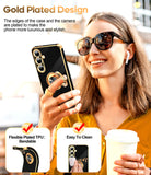 LeYi for Samsung Galaxy S24 FE 5G Case: with 2 Pack Tempered Glass Screen Protector and Rotatable Ring Holder Magnetic Kickstand, Plating Rose Gold Edge Case