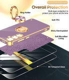LeYi for Samsung Galaxy S24 FE 5G Case: with 2 Pack Tempered Glass Screen Protector and Rotatable Ring Holder Magnetic Kickstand, Plating Rose Gold Edge Case