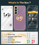 LeYi for Samsung Galaxy S24 FE 5G Case: with 2 Pack Tempered Glass Screen Protector and Rotatable Ring Holder Magnetic Kickstand, Plating Rose Gold Edge Case
