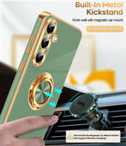 LeYi for Samsung Galaxy S25 FE 5G Case: with 2 Pack Tempered Glass Screen Protector and Rotatable Ring Holder Magnetic Kickstand, Plating Rose Gold Edge Case