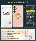 LeYi for Samsung Galaxy S26 FE Case: with 2 Pack Tempered Glass Screen Protector and Rotatable Ring Holder Magnetic Kickstand, Plating Rose Gold Edge Cas