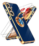 LeYi for Samsung Galaxy S26 FE Case: with 2 Pack Tempered Glass Screen Protector and Rotatable Ring Holder Magnetic Kickstand, Plating Rose Gold Edge Cas