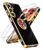 LeYi for Samsung Galaxy S26 FE Case: with 2 Pack Tempered Glass Screen Protector and Rotatable Ring Holder Magnetic Kickstand, Plating Rose Gold Edge Cas