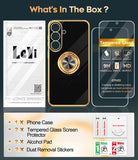 LeYi for Samsung Galaxy S26 FE Case: with 2 Pack Tempered Glass Screen Protector and Rotatable Ring Holder Magnetic Kickstand, Plating Rose Gold Edge Cas