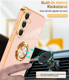 LeYi for Samsung Galaxy S26 FE Case: with 2 Pack Tempered Glass Screen Protector and Rotatable Ring Holder Magnetic Kickstand, Plating Rose Gold Edge Cas