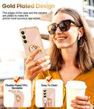 LeYi for Samsung Galaxy S26 FE Case: with 2 Pack Tempered Glass Screen Protector and Rotatable Ring Holder Magnetic Kickstand, Plating Rose Gold Edge Cas