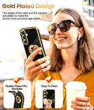 LeYi for Samsung Galaxy S26 FE Case: with 2 Pack Tempered Glass Screen Protector and Rotatable Ring Holder Magnetic Kickstand, Plating Rose Gold Edge Cas