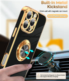 LeYi for Iphone 16 Pro Max Case: with 2 Pack Tempered Glass Screen Protector and Rotatable Ring Holder Magnetic Kickstand, Plating Rose Gold Edge Case