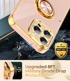 LeYi for Iphone 16 Pro Case: with 2 Pack Tempered Glass Screen Protector and Rotatable Ring Holder Magnetic Kickstand, Plating Rose Gold Edge Case