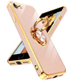LeYi for iPhone SE 2020 Case: Rotatable Ring Holder Magnetic Kickstand, Plating Rose Gold Edge Case