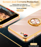LeYi for iPhone SE 2020 Case: Rotatable Ring Holder Magnetic Kickstand, Plating Rose Gold Edge Case