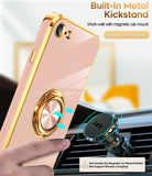 LeYi for iPhone SE 2020 Case: Rotatable Ring Holder Magnetic Kickstand, Plating Rose Gold Edge Case