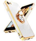 LeYi for iPhone SE 2020 Case: Rotatable Ring Holder Magnetic Kickstand, Plating Rose Gold Edge Case