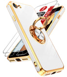 LeYi for iphone 7/8/SE Case: with 2 Pack Tempered Glass Screen Protector and Rotatable Ring Holder Magnetic Kickstand, Plating Rose Gold Edge Case
