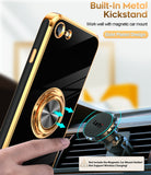 LeYi for iPhone SE 2020 Case: Rotatable Ring Holder Magnetic Kickstand, Plating Rose Gold Edge Case