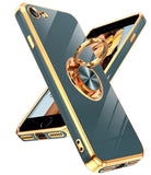 LeYi for iPhone SE 2020 Case: Rotatable Ring Holder Magnetic Kickstand, Plating Rose Gold Edge Case