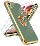 LeYi for iPhone XR Case: with 2 Pack Tempered Glass Screen Protector and Rotatable Ring Holder Magnetic Kickstand, Plating Rose Gold Edge Case