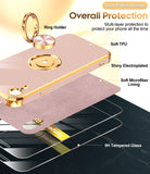 LeYi for iPhone XR Case: with 2 Pack Tempered Glass Screen Protector and Rotatable Ring Holder Magnetic Kickstand, Plating Rose Gold Edge Case