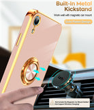 LeYi for iPhone XR Case: with 2 Pack Tempered Glass Screen Protector and Rotatable Ring Holder Magnetic Kickstand, Plating Rose Gold Edge Case