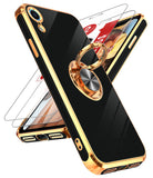 LeYi for iPhone XR Case: with 2 Pack Tempered Glass Screen Protector and Rotatable Ring Holder Magnetic Kickstand, Plating Rose Gold Edge Case