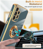 LeYi for Samsung Galaxy A53 5G Case: with 2 Pack Tempered Glass Screen Protector and Rotatable Ring Holder Magnetic Kickstand, Plating Rose Gold Edge Case
