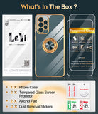 LeYi for Samsung Galaxy A53 5G Case: with 2 Pack Tempered Glass Screen Protector and Rotatable Ring Holder Magnetic Kickstand, Plating Rose Gold Edge Case